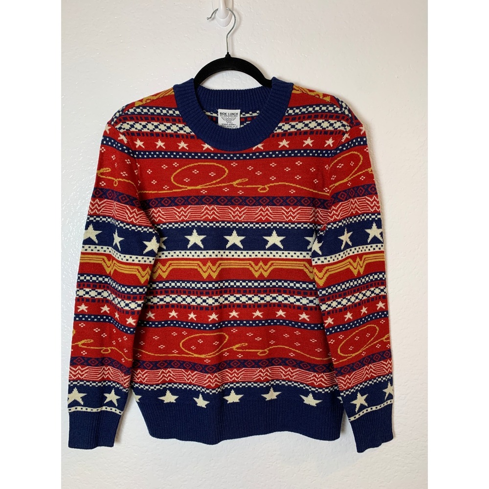 Box Lunch Wonder Woman Sweater Women S Red Fair Isle Holiday Ugly Christmas